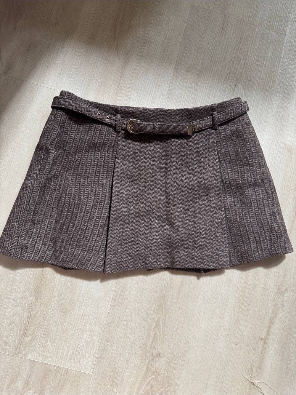 GAP Brown Tweed Pleated Mini Skort with Belt